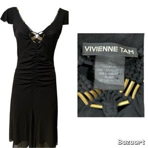 Vintage Vivienne Tam Mesh Black V-Neck Y2K Dress